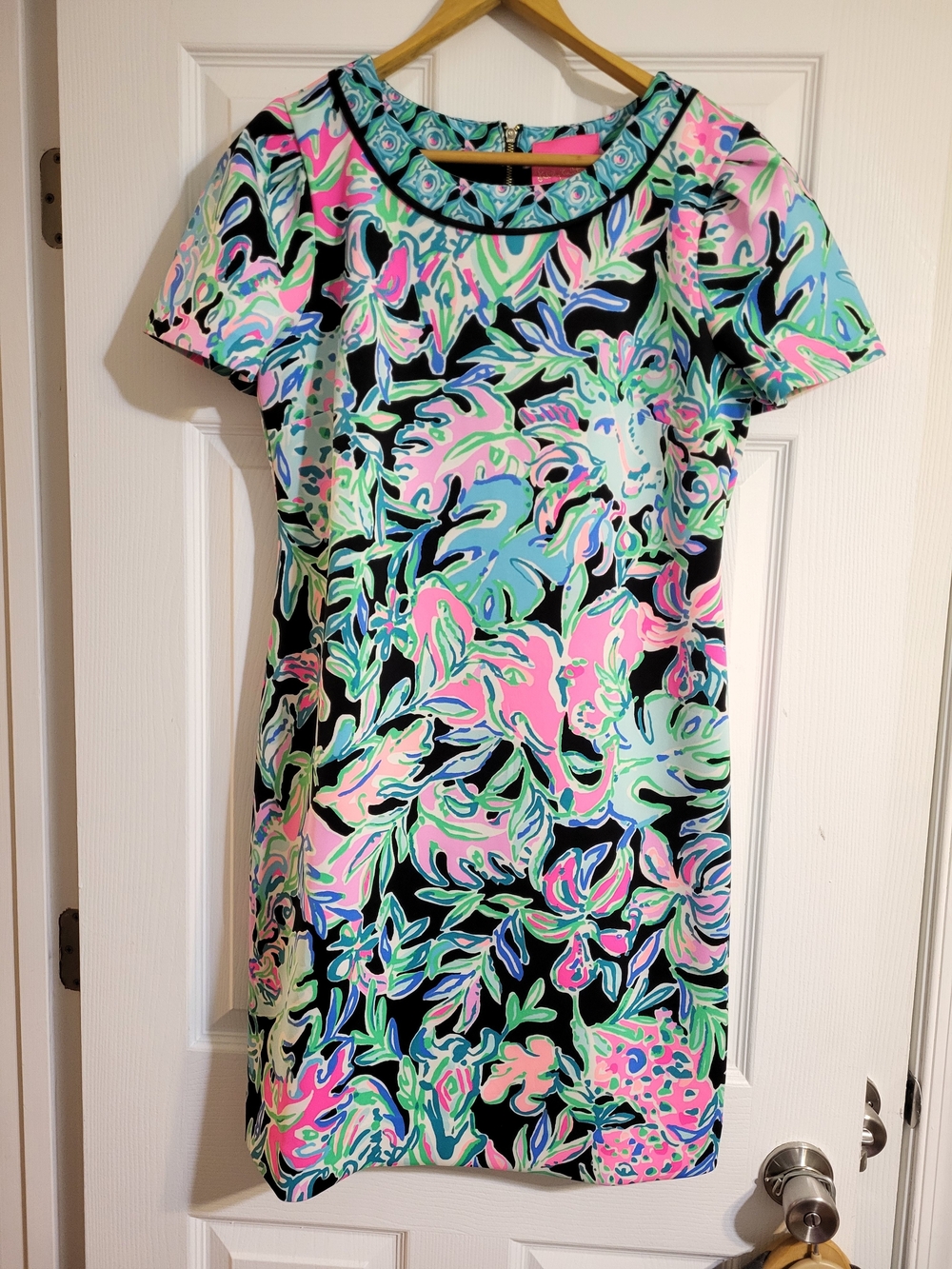 Lilly Pulitzer Black Mini Dress with Pink, Aqua & Lime Floral Print